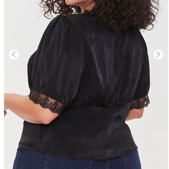 Forever 21 Satiny, Lace Trim, V Neck Top - Picture 2 of 12